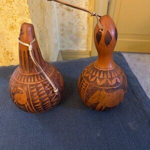 Vintage Hand carved  Calabash Gourd Shaker